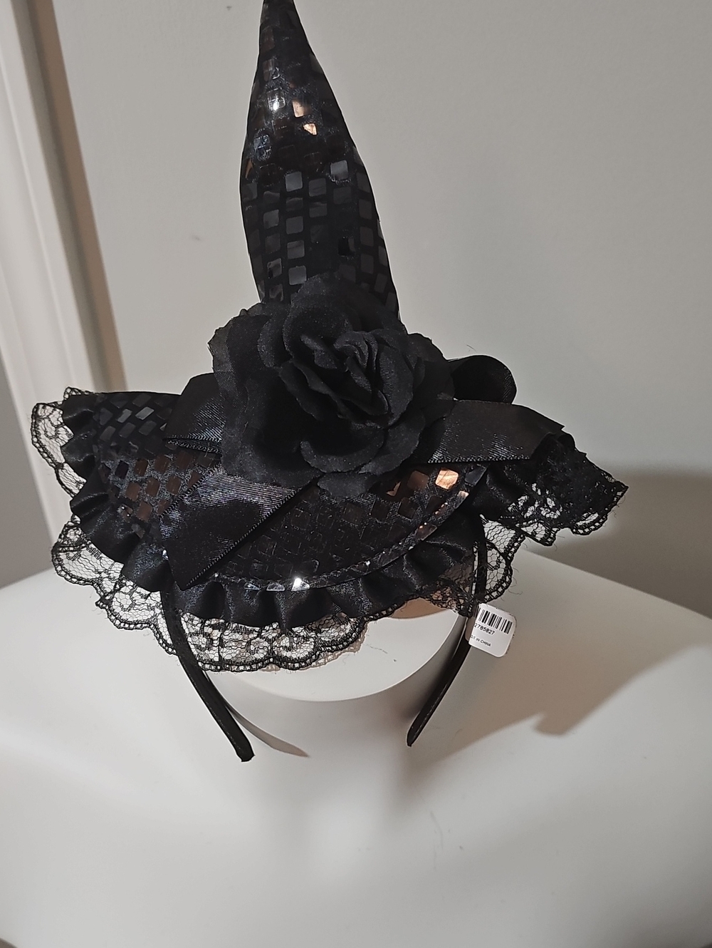 torrid Black Mini Witch Hat Headband with Rose Accent